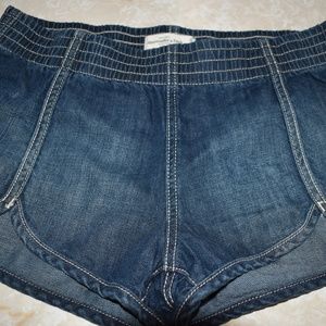 elastic waist denim shorts